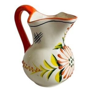 Hand Painted Ceramic Floral Pitcher Creamer Signed Acosta 5 Inch Vintage